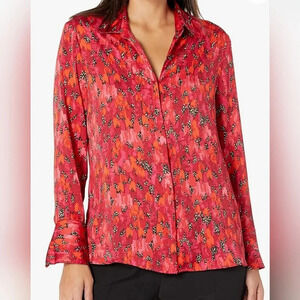 NIC+ZOE Mix & Mingle Button Front V-neck Multi-colored Long Sleeve Blouse Sz 3X